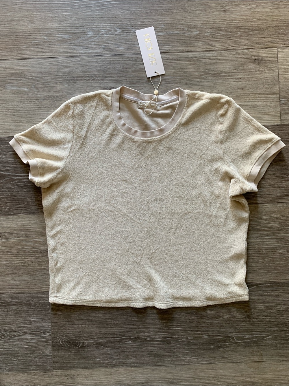 SUZIE KONDI Crew Neck Tee Shirt Terry Soft Creamy Yellow
